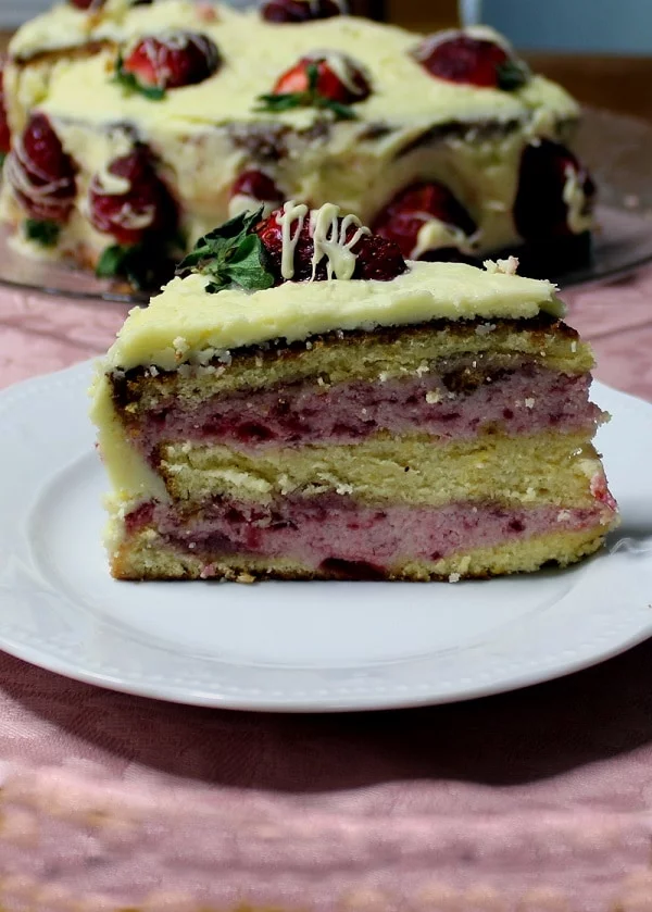 Elia's strawberry white chocolate cake