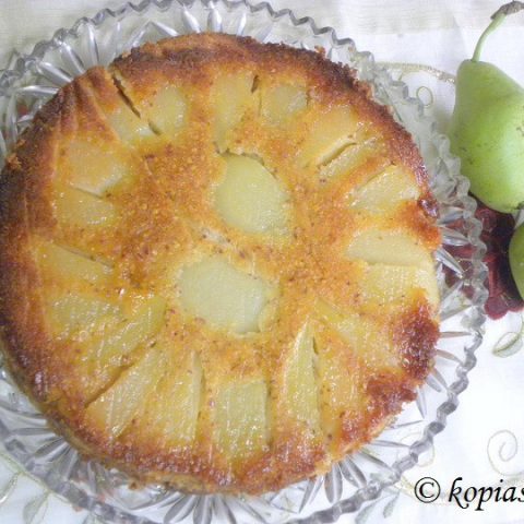 Upside Down Pear Almond and Honey Cake