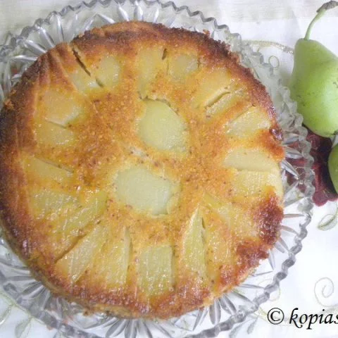 Upside Down Pear Almond and Honey Cake