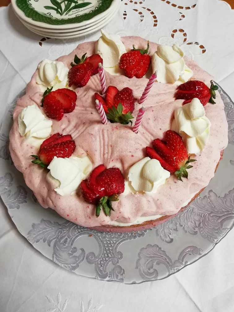 strawberry bavarian cream birthday cake image