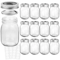 KAMOTA Mason Jars 16OZ With Regular Lids and Bands, Ideal for Jam, Honey, Wedding Favors, Shower Favors, Baby Foods, DIY Magnetic Spice Jars, 12 PACK, 20 Whiteboard Labels Included