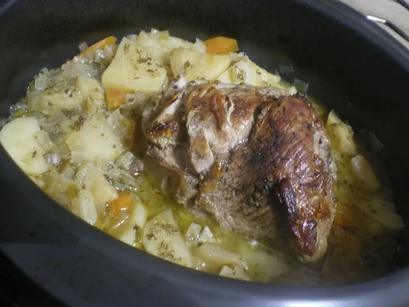 Baking until the meat has browned image
