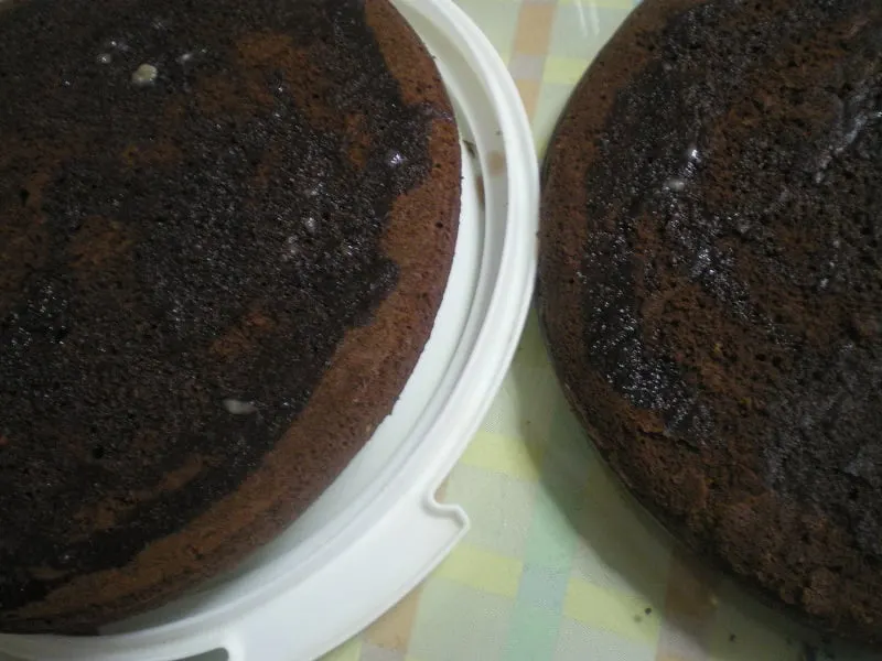 Chocolate sponge cut and wet image