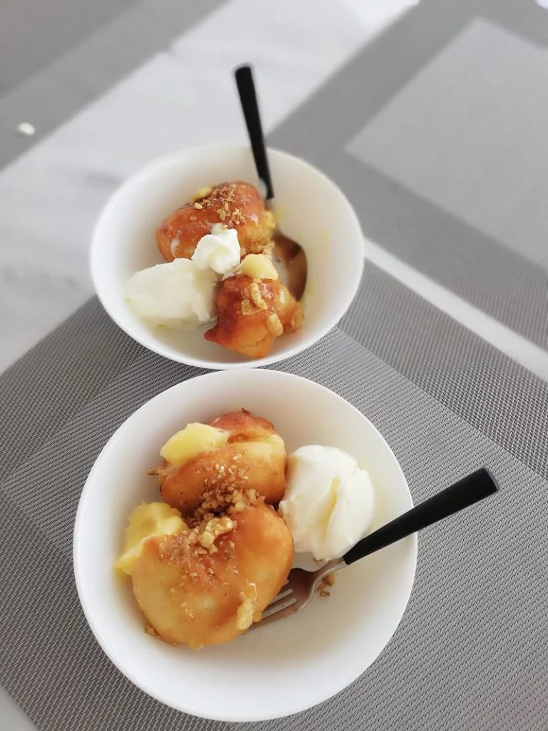 Loukoumades with lemon curd and ice cream image