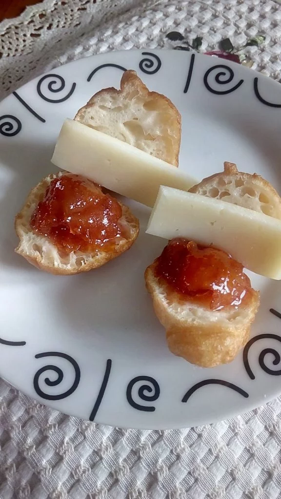 Loukoumades with loquat jam and graviera image