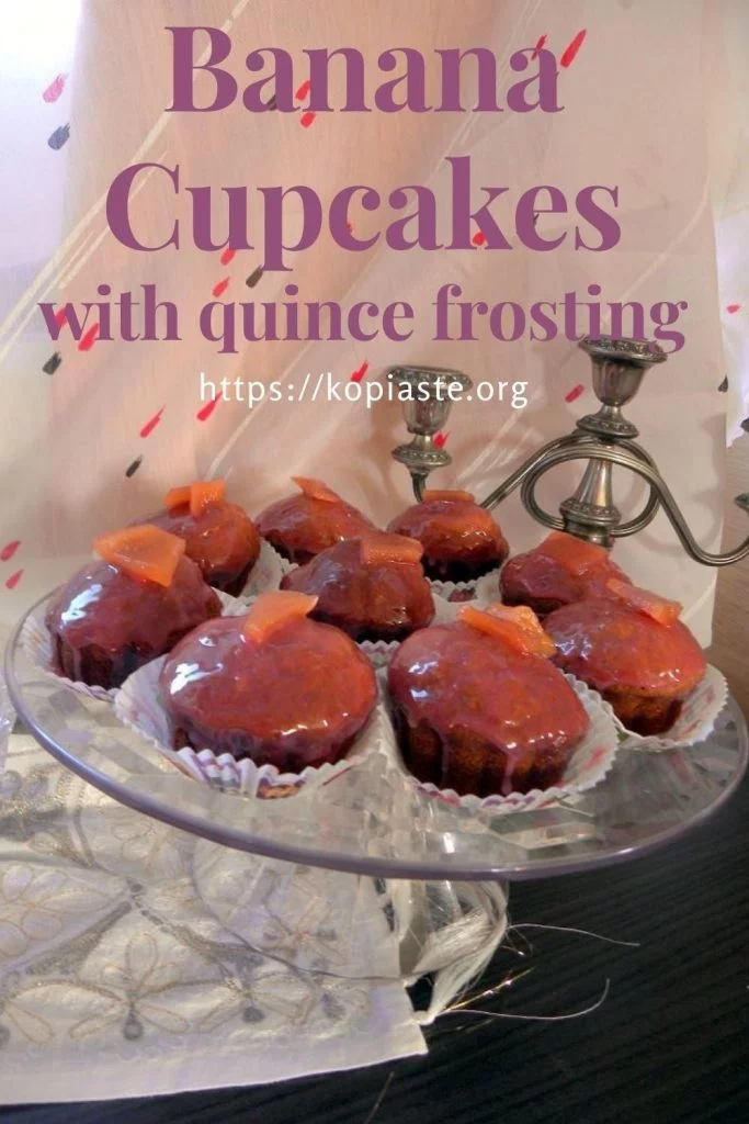 Collage Banana cupcake with quince frosting and preserve image