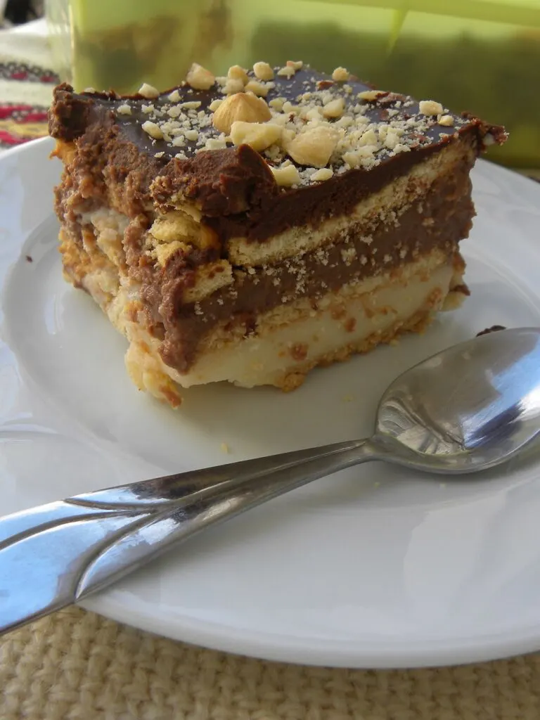 Two pastry creams no bake chocolate cake image