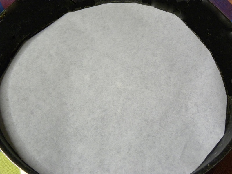 Baking tin lined with parchment paper image