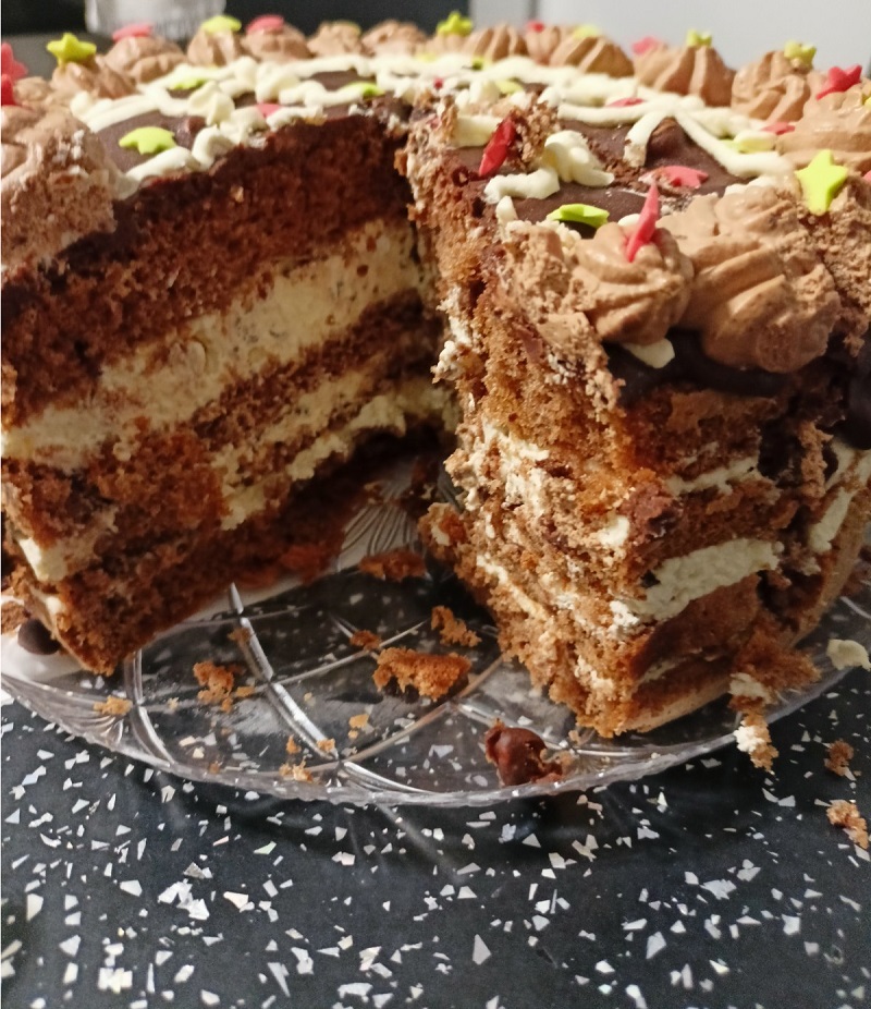 Stracciatella, chocolate mocha cake cut image