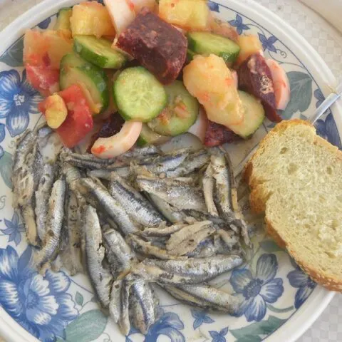 Gavros Ladoriganian and potato salad picture