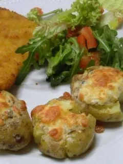 Smashed potatoes with schnitzel image