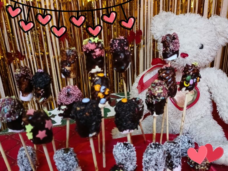 Valentines Teddy Bear with hearts and with Chocolate Marshmallows image