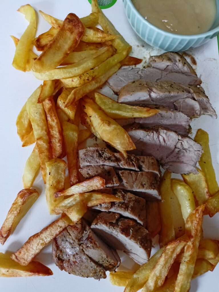 air fryer pork tenderloin with air fryer potatoes image