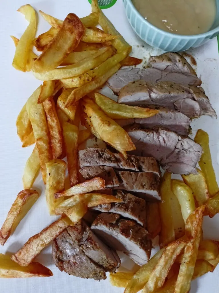 air fryer pork tenderloin with air fryer potatoes image