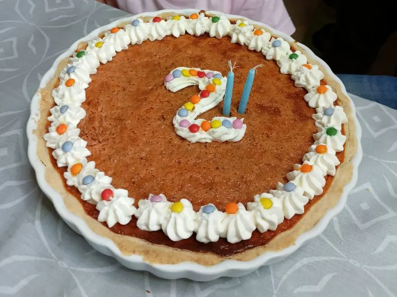 The final decoration for Ioannas birthday pumpkin pie image