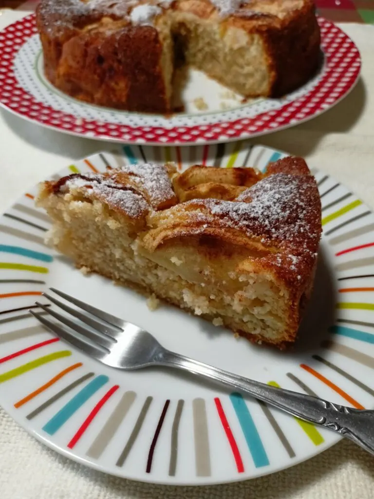 Apple Cake cut with a slice of cake image