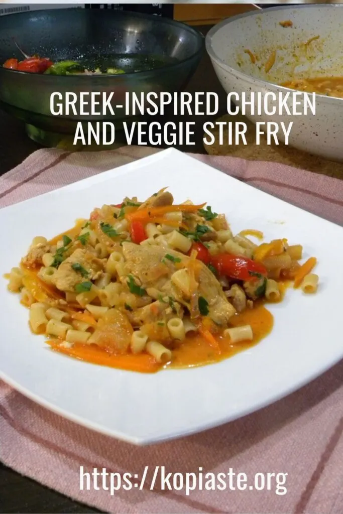 Collage Greek-inspired Chicken and Veggie Stir Fry image