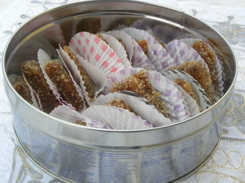 Quince paste coated with sugar in a box image